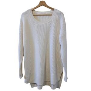 Athleta Extra Fine Merino Wool Blend Cream Oversized Knit Hi-Low Sweater Size XL
